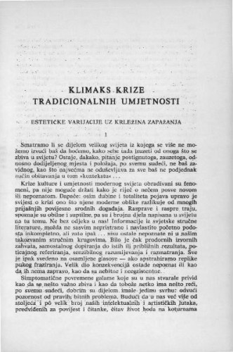 Klimaks krize tradicionalnih umjetnosti / Z. Posavac