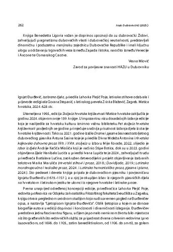 Ignjat Đurđević, Izabrana djela, priredila Lahorka Plejić Poje, latinske stihove odabrala i prijevode redigirala Gorana Stepanić,
s latinskog prevela Zrinka Blažević, Zagreb: Matica hrvatska, 2024. : [prikaz] / Irena Bratičević