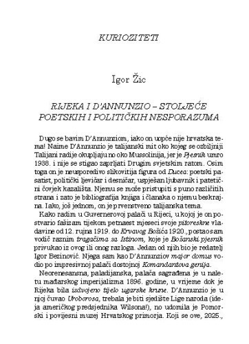 Rijeka i D'Annunzio - stoljeće poetskih i političkih nesporazuma / Igor Žic