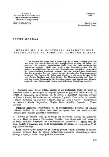 Odakov op. 1 u kontekstu skladateljeva stvaralaštva na području komorne glazbe / Davor Merkaš