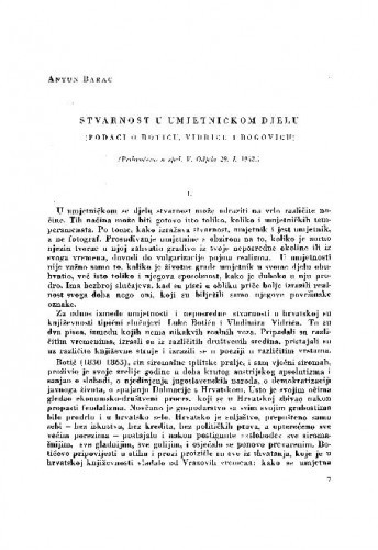 Stvarnost u umjetničkom djelu : (podaci  o Botiću, Vidriću i Bogoviću) / Antun Barac