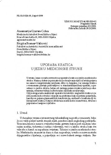 Uporaba kratica u jeziku medicinske struke / Anamarija Gjuran-Coha, Brigita Bosnar-Valković