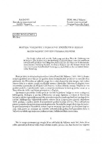 Matija Valjavec i njegovo književno djelo / Jože Pogačnik