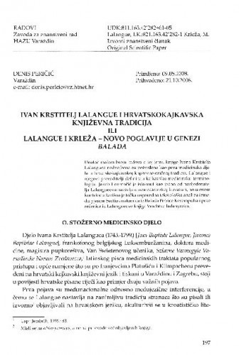 Ivan Krstitelj Lalangue i hrvatskokajkavska književna tradicija ili Lalangue i Krleža - novo poglavlje u genezi Balada / Denis Peričić