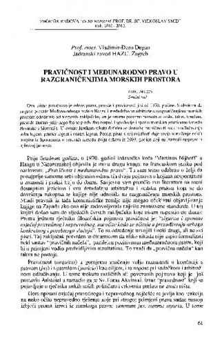 Pravičnost i međunarodno pravo u razgraničenjima morskih prostora / Vladimir-Đuro Degan
