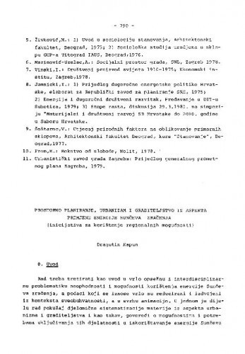 Prostorno planiranje, urbanizam i graditeljstvo iz aspekta primjene energije sunčeva zračenja (inicijativa za korištenje regionalnih mogućnisti) / Dragutin Kapun