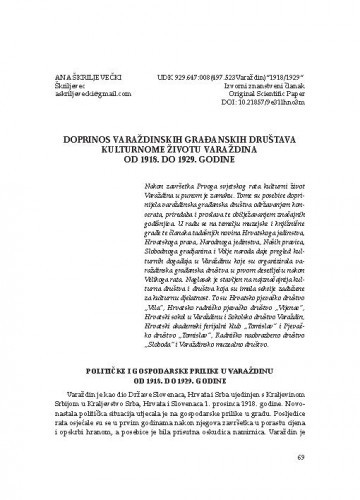 Doprinos varaždinskih građanskih društava kulturnome životu Varaždina od 1918. do 1929. godine / Ana Škriljevečki