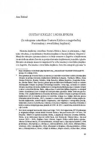 Gustav Krklec i Nova Evropa : (Iz rukopisne ostavštine Gustava Krkleca u zagrebačkoj Nacionalnoj i sveučilišnoj knjižnici) / Ana Batinić