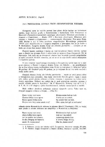 Dva preinačena izdanja triju Čevapovićevih pjesama / Antun Djamić