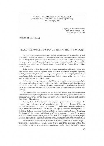 Reljkovićevo mjesto u povijesti hrvatske etnologije / Vitomir Belaj