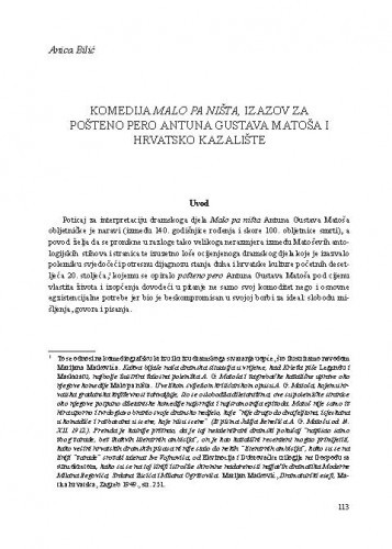 Komedija Malo pa ništa, izazov za pošteno pero Antuna Gustava Matoša i hrvatsko kazalište / Anica Bilić