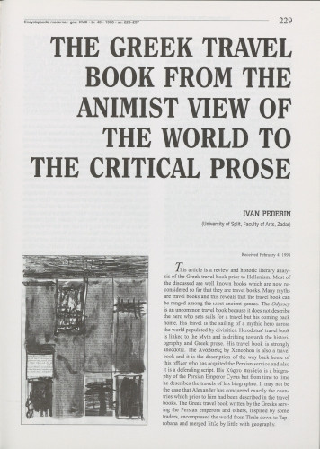 The Greek travel book from the animist view of the world to the critical prose / Ivan Pederin
