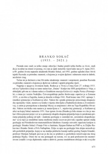 Branko Sokač (1933.-2021.) : [nekrolog] / Ferdo Bašić
