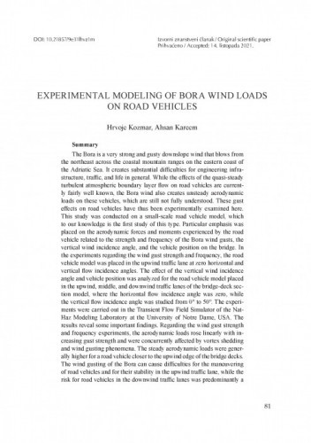 Experimental modeling of Bora wind loads on vehicles / Hrvoje Kozmar, Ahsan Kareem