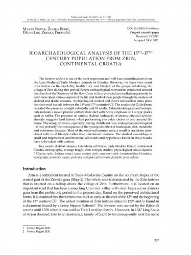 Bioarchaeological analysis of the 15th–17th century population from Zrin, continental Croatia / Mario Novak, Željka Bedić, Dženi Los, Zrinka Premužić