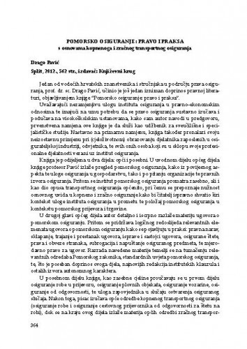 Pomorsko osiguranje : pravo i praksa (autor: D.Pavić) (Split : Književni krug, 2012) : [prikaz knjige] / Mišo Mudrić