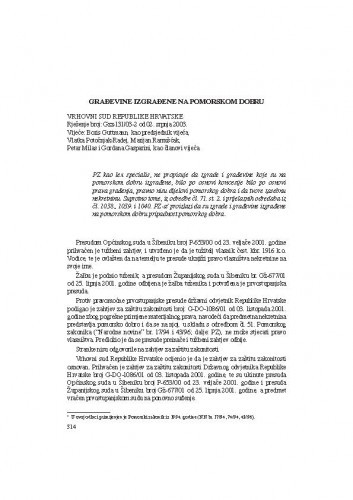 Građevine izgrađene na pomorskom dobru : [prikaz presude] / Vesna Skorupan Wolff