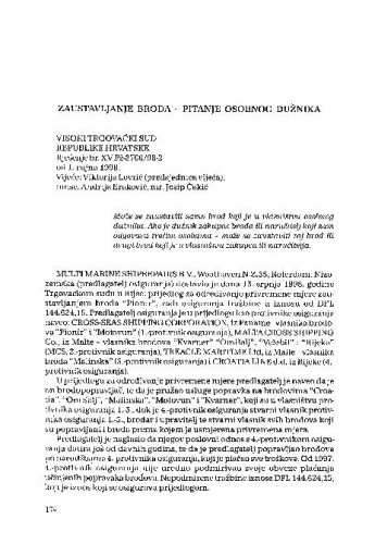 Zaustavljanje broda - pitanje osobnog dužnika : [prikaz presude] / Jasenko Marin