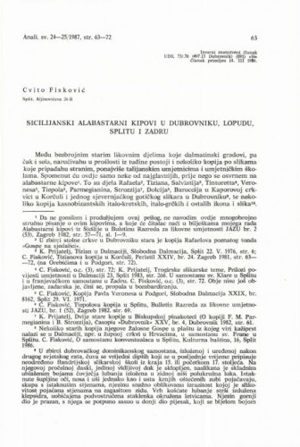 Sicilijanski alabastarni kipovi u Dubrovniku, Lopudu, Splitu i Zadru / Cvito Fisković