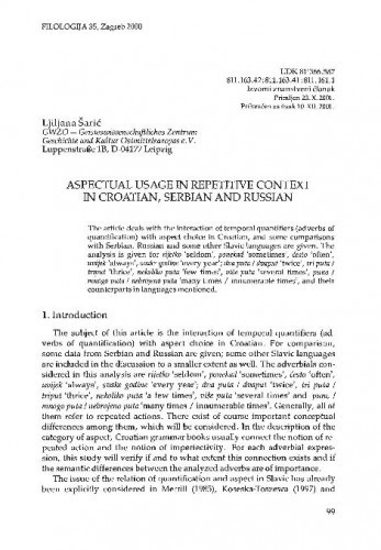 Aspectual usage in repetitive context in Croatian, Serbian and Russian / Ljiljana Šarić