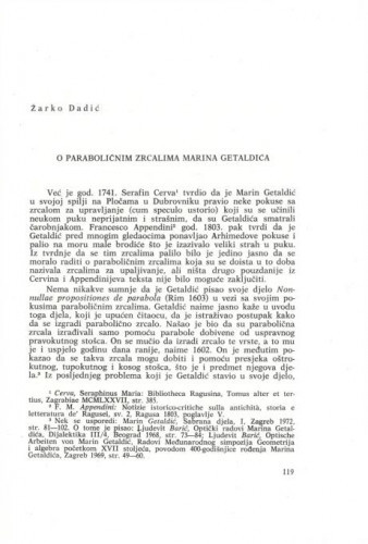 O paraboličnim zrcalima Marina Getaldića / Žarko Dadić