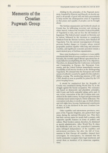Memento to the Croatian Pugwash Group