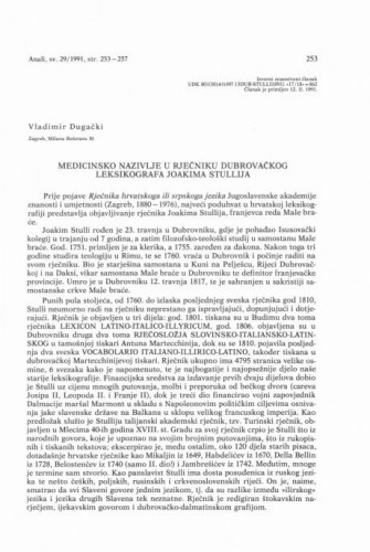 Medicinsko nazivlje u rječniku dubrovačkog leksikografa Joakima Stullija / Vladimir Dugački