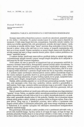 Primjena tablica ascendenata u historijskoj demografiji / Nenad Vekarić