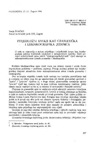 Prijedložni izraz kao gramatička i leksikografska jedinica / Vanja Švaćko