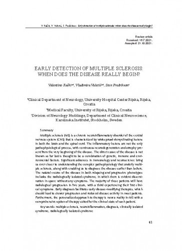 Early detection of multiple sclerosis: when does the disease really begin? / Valentino Rački, Vladimira Vuletić, Sten Fredrikson