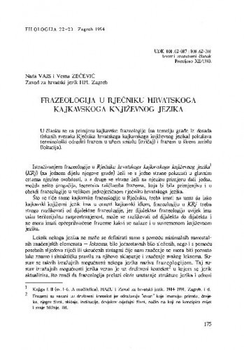 Frazeologija u rječniku hrvatskoga kajkavskoga književnog jezika / Nada Vajs, Vesna Zečević