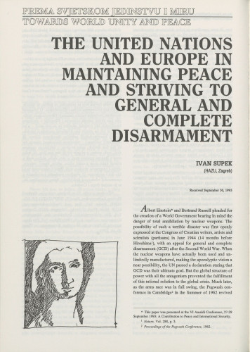 The United Nations and Europe in maintaining peace and striving to general and complete disarmament / Ivan Supek
