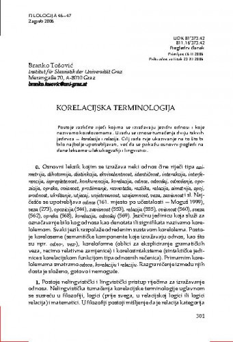 Korelacijska terminologija / Branko Tošović