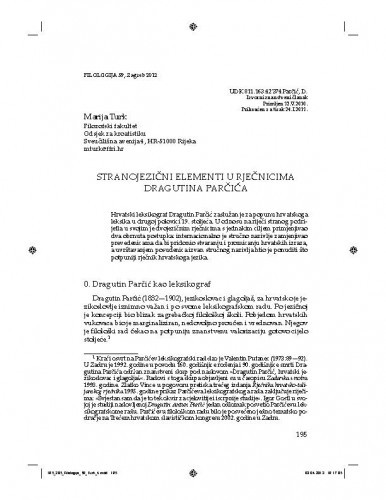 Stranojezični elementi u rječnicima Dragutina Parčića / Marija Turk