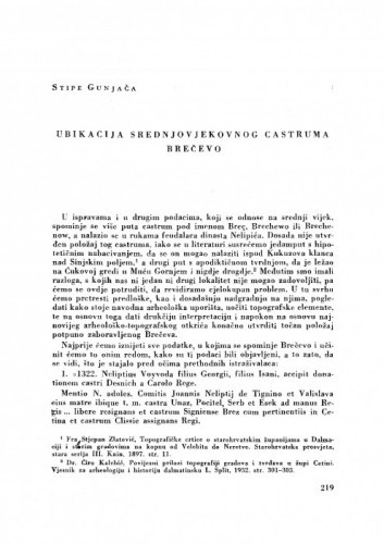 Ubikacija srednjovjekovnog castruma Brečevo / S. Gunjača