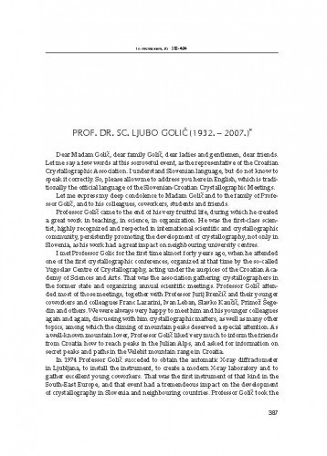 Prof. dr. sc. Ljubo Golič (1932.-2007.) : [in memoriam] / Stanko Popović