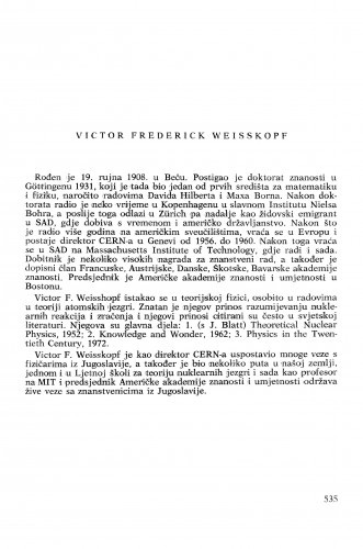 Victor Frederick Weisskopf : [biografije novih članova Akademije]