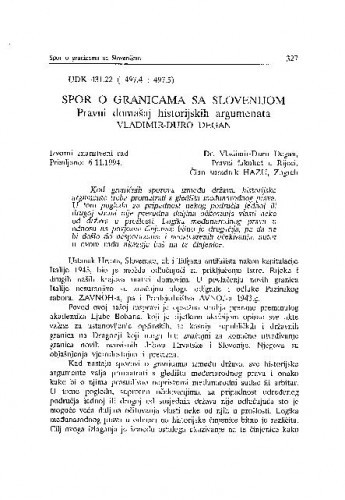 Spor o granicama sa Slovenijom : Pravni domašaj historijskih argumenata / Vladimir-Đuro Degan