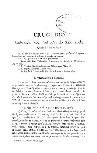 Karlovački kotar od XV. do XIX. vijeka / R. Strohal