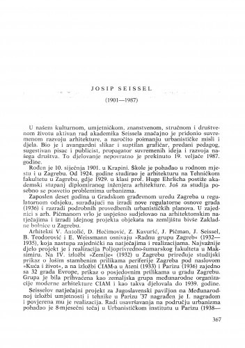 Josip Seissel (1901-1987) : [nekrolozi] / Drago Galić