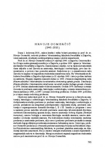 Hrvoje Gomerčić (1940.-2010.) : [nekrolog] / Snježana Vuković