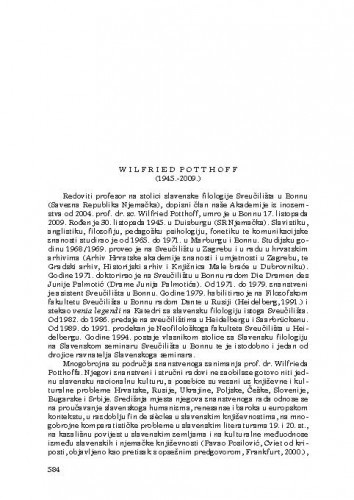 Wilfried Potthoff (1945.-2009.) : [nekrolog] / Nikola Batušić