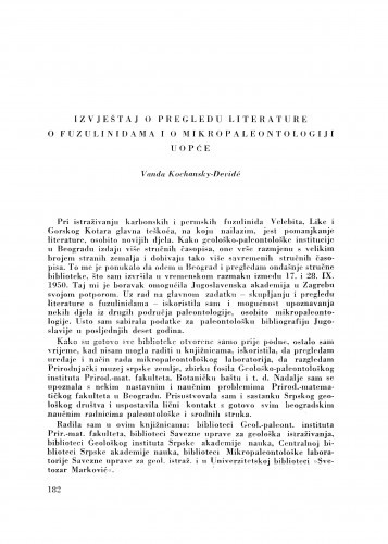 Izvještaj o pregledu literature o fuzulinidama i o mikropaleontologiji uopće / V. Kochansky-Devidé