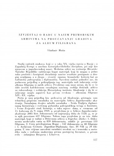 Izvještaj o radu u našim primorskim arhivama na proučavanju gradiva za album filigrana / V. Mošin