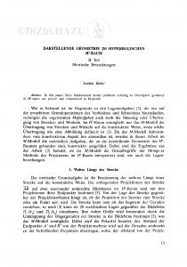 Darstellende Geometrie im hyperbolischen H!<SUP!>3!</SUP!>-Raum. II Teil: Metrische Betrachtungen / I. Babić