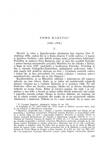 Tomo Maretić : (1854-1938) (nastavak) : [nekrolog] / P. Skok