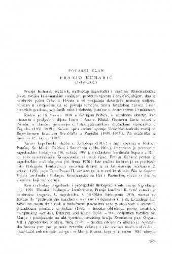 Franjo Kuharić (1919.-2002.), počasni član : [in memoriam] / Franjo Šanjek
