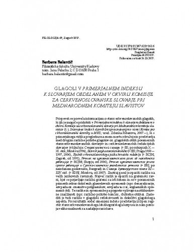 Glagoli v Primerjalnem indeksu k slovarjem obdelanem v okviru komisije za cerkvenoslovanske slovarje pri mednarodnem komiteju slavistov / Barbara Balantič