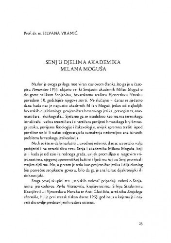 Senj u djelima akademika Milana Moguša / Silvana Vranić
