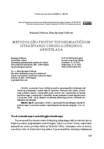 Metodološki pristup toponomastičkom istraživanju cresko-lošinjskog arhipelaga / Branimir Paškvan, Nina Spicijarić Paškvan